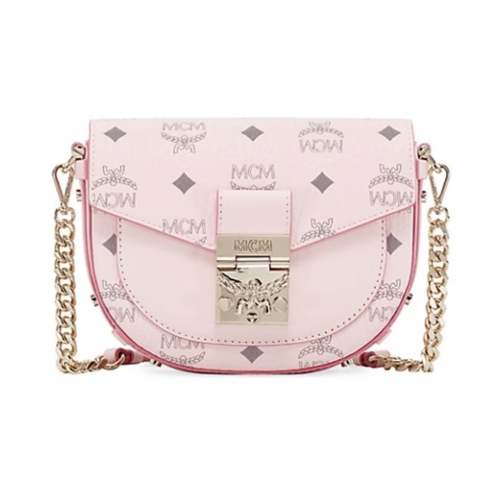 NWT $720 MCM Mini Patricia Round Crossbody Bag in Visetos in Powder Pink!